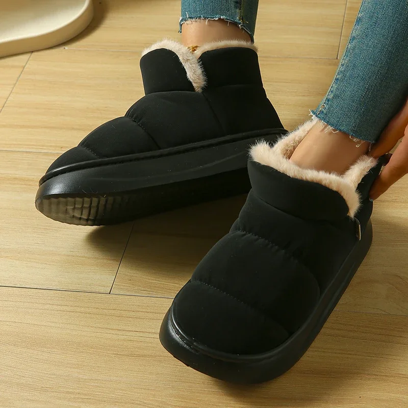 2027 Winter Non Slip Thick Sole Cotton Padded Shoes Woman Fleece Lined Warm Short Boots Waterproof Thick Plush Snow Boots Women