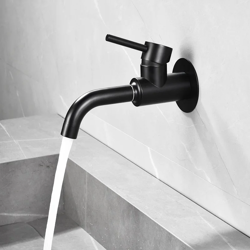 

Bathroom copper faucet wall-mounted matte black and gold decorative faucet for washing machine toilet and mop use