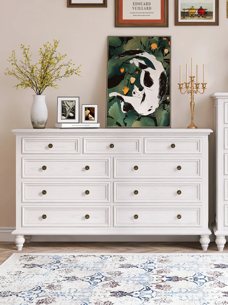 

American Country Solid Wood Porch Bedroom Side Cabinet Drawer Retro Combination