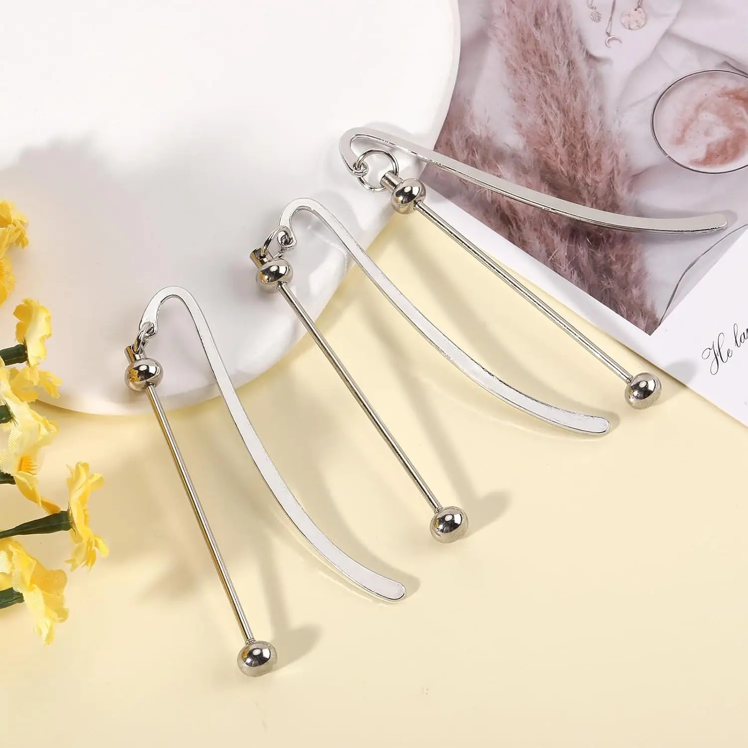 

20Pcs Wholesale Silver Metal Bookmark - Simple Yet Creative Beaded Design for Daily Reading