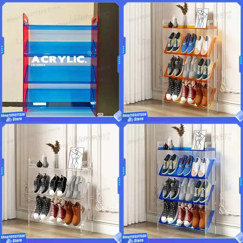 Modern Light Luxury Acrylic Shoe Rack Small Narrow Multi Layer Storage Cabinet for Bedroom Dormitory Solid Wood Base Home