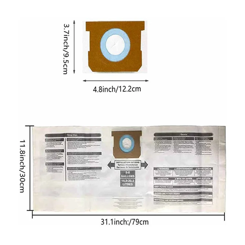 AB43-6 PCS Staubbeutel für Shop Vac 5-8 Gallonen weiß einlagiges Staubsaugerzubehör