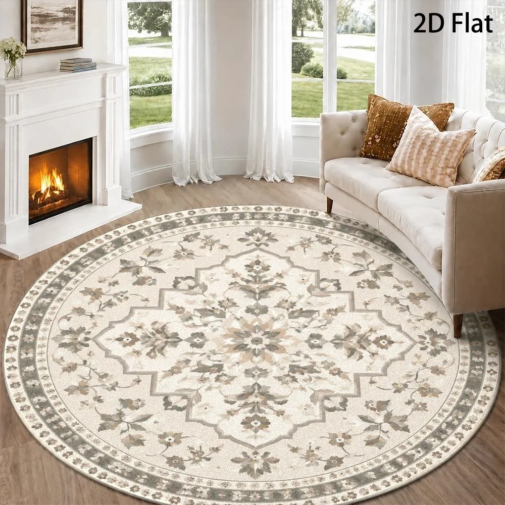 Cute Christmas Snowman Trio Round Area Rug Blue Knit Hat Winter Pattern Floor Mat Carpet  Living Room Festive Home Decoration