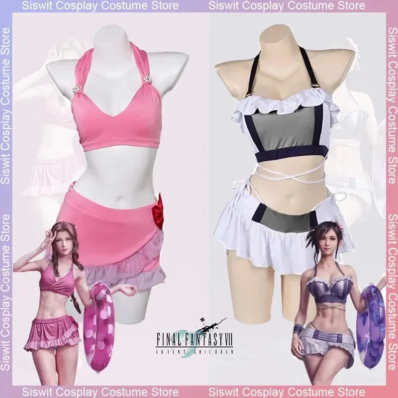 

Game Final Fantasy VII Aerith Gainsborough Tifa Lockhart Cosplay Costume Adult Swimsuit Women Girls Swimwear Bikinis Full Set