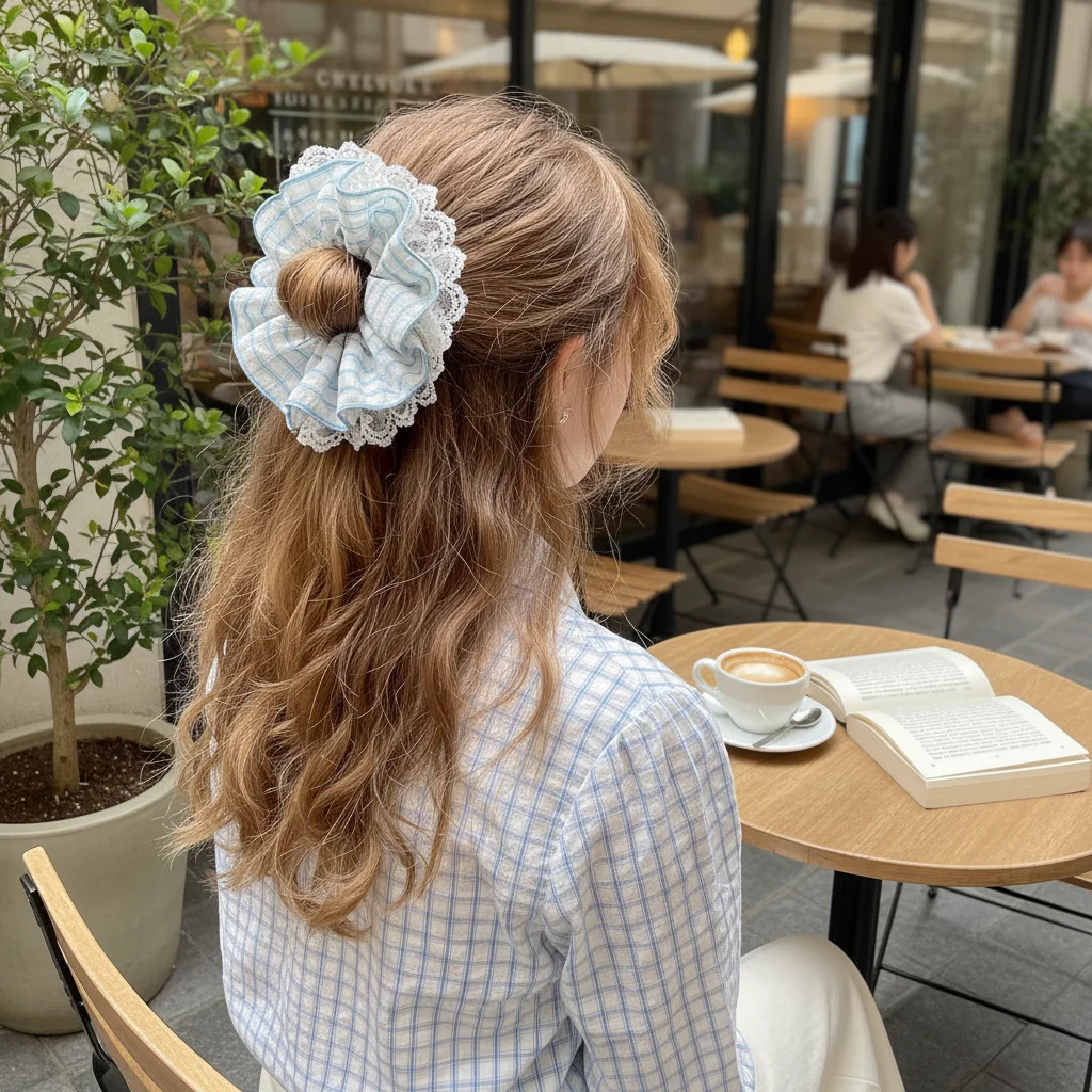 Girls Hairband Plaid Bows Lace Scrunchie Sweet Cute Style for Daily Wear Party Gift Soft Elastic Hair Tie Accessory