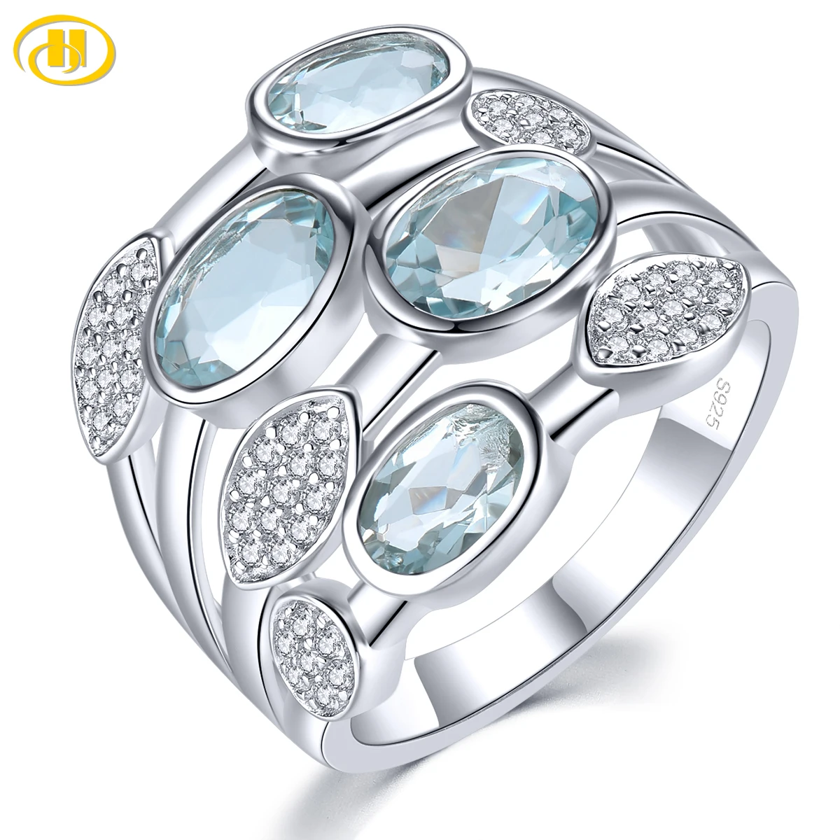 Natural Aquamarine Solid Sterling Silver Rings 2.2 Carats Genuine Light Blue Gemstone Romantic Unique Design S925 Fine Jewelrys