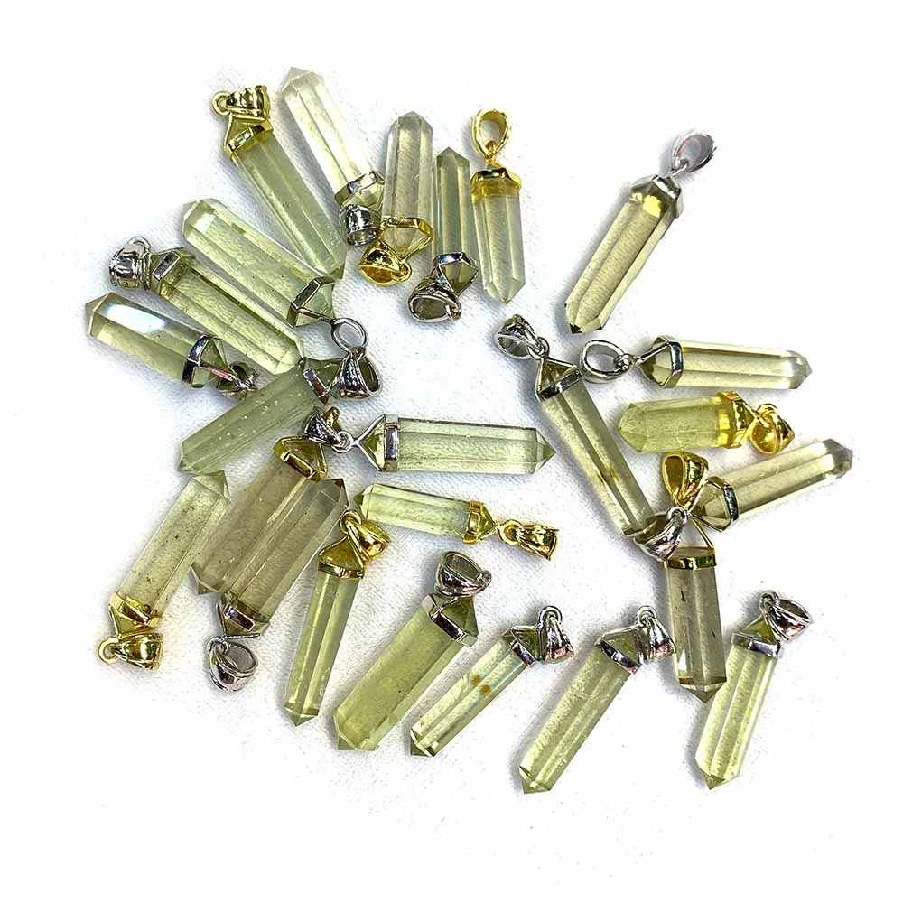 Veemake Natural Clear Yellow Libyan Meteorite Double Graduated Pendant Beads 08542