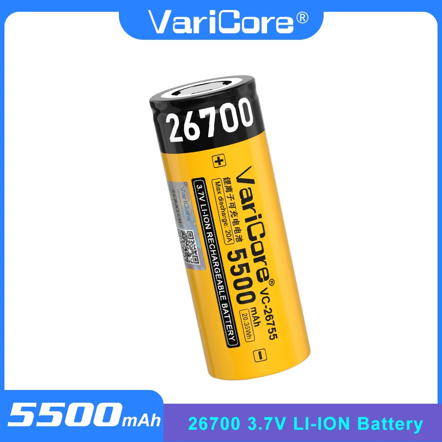 VariCore VC-26755 26700 литиевая батарея 3,7 В 20 А разряд 5500 мАч литиевая аккумуляторная батарея большой емкости для фонарика
