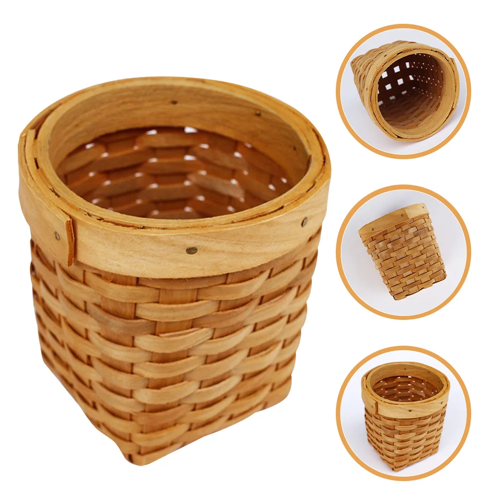 Wooden Pen Holder Practical Cup Mini Storage Basket Smooth Surface Woven Pencil Holders for Desk Unique and Organizer