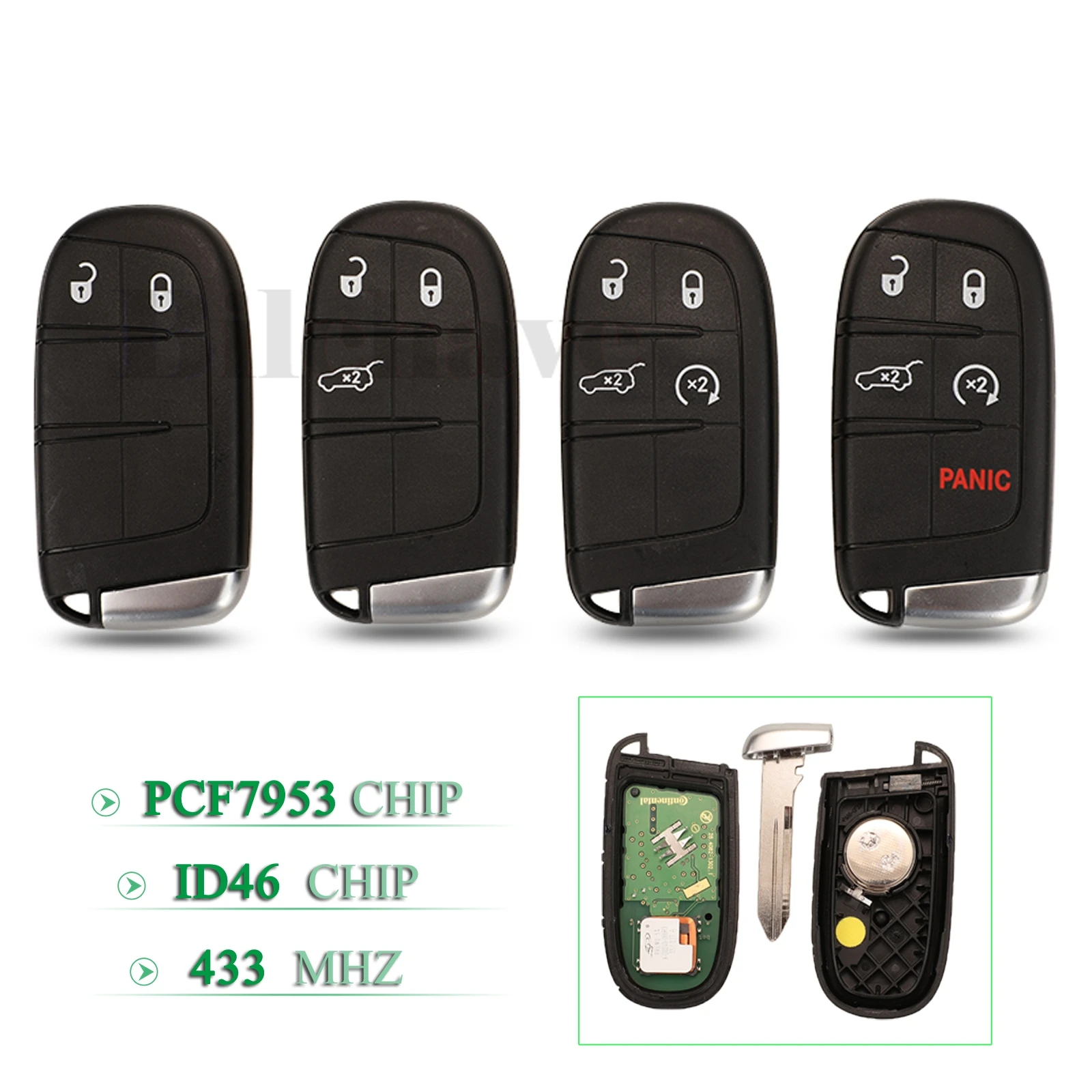 

jingyuqin Original 2/3/4/5 Buttons Smart Remote Fip Car Key 433Mhz PCF7953/ID46 Chip For Jeep Grand Cherokee 2013-2018