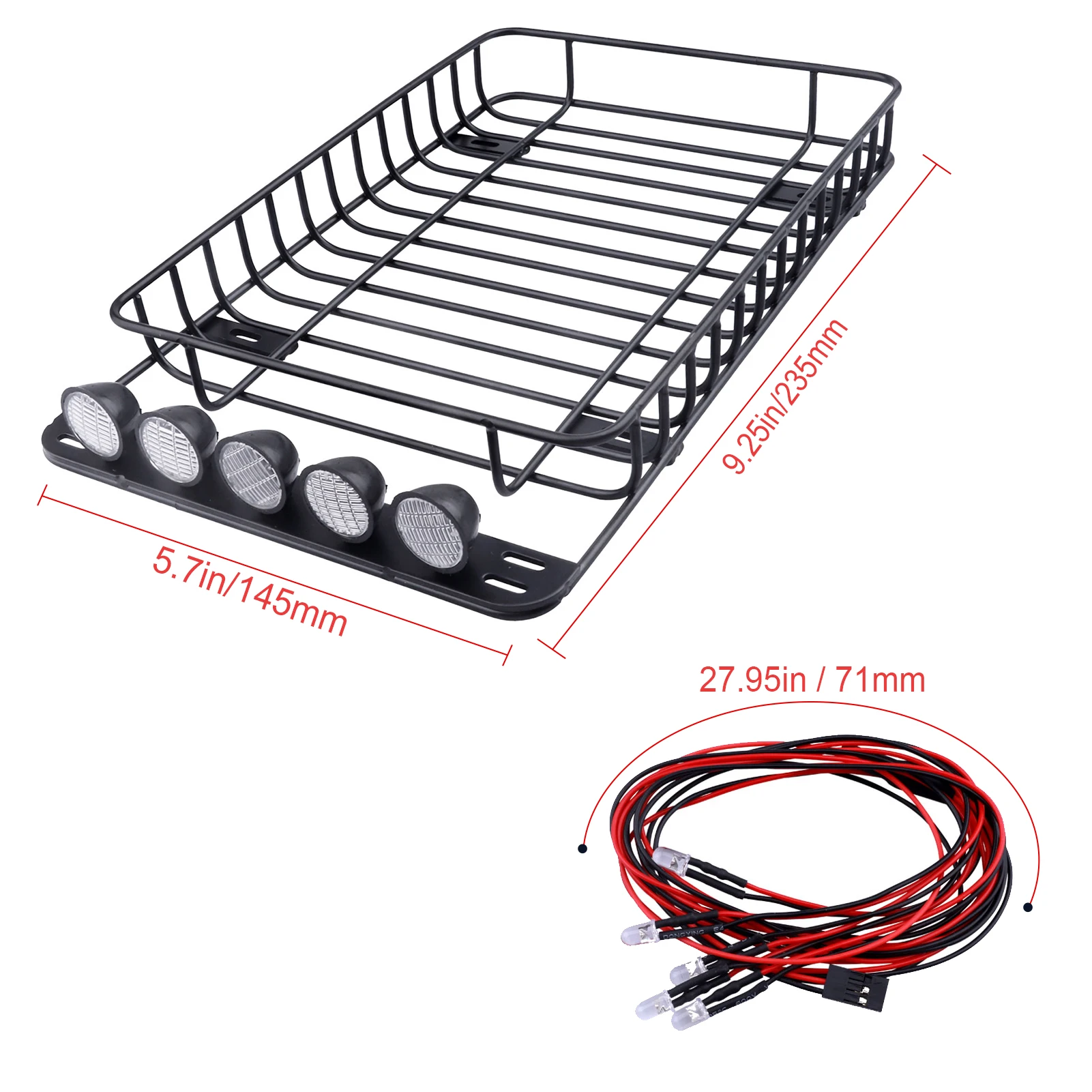 HobbyPark RC Metal Roof Rack Luggage with LED Lights for TRX-4 Axial SCX10 90046 SCX10 III AXI03007 Gen 8 RGT Set