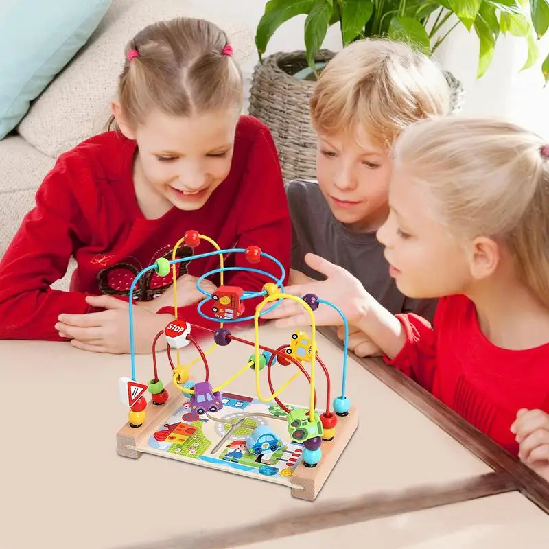 Bead Maze Toys For Kids Coaster Roller Maze Toys For Toddler Wooden Toys For Toddler Sensory Track Play Table Toy For Boys Girls