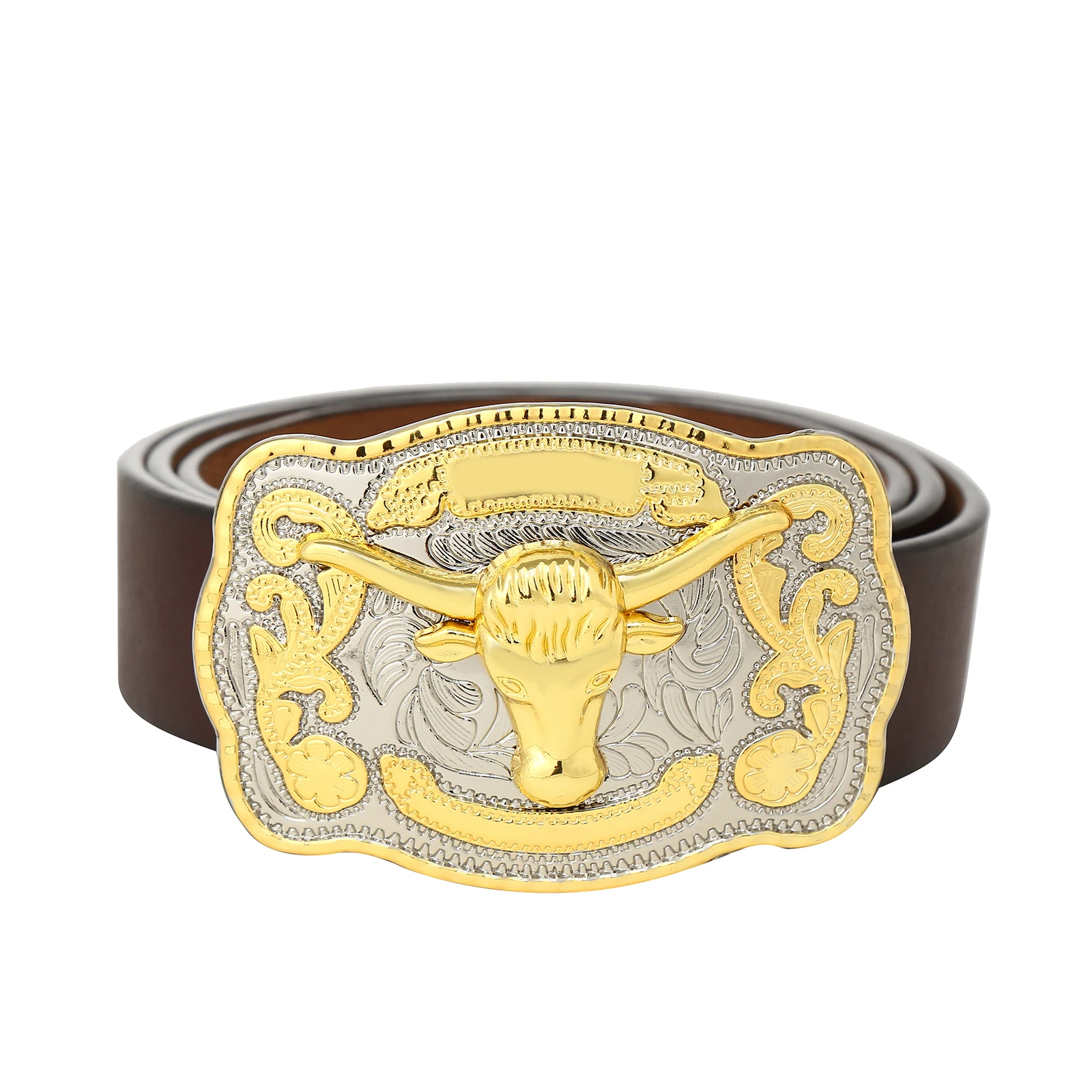 Western Denim Zinc Alloy Bicolor Animal Belt Buckle with Genuine Leather Belt Men's Jeans Ornament