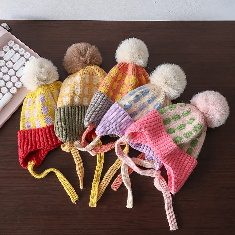 Winter Baby Hat Pompom Fleece Lining Baby Beanie Infant Bonnet Kids Cap For Girls Boys Bobble Kids Hat For Children 1-4y
