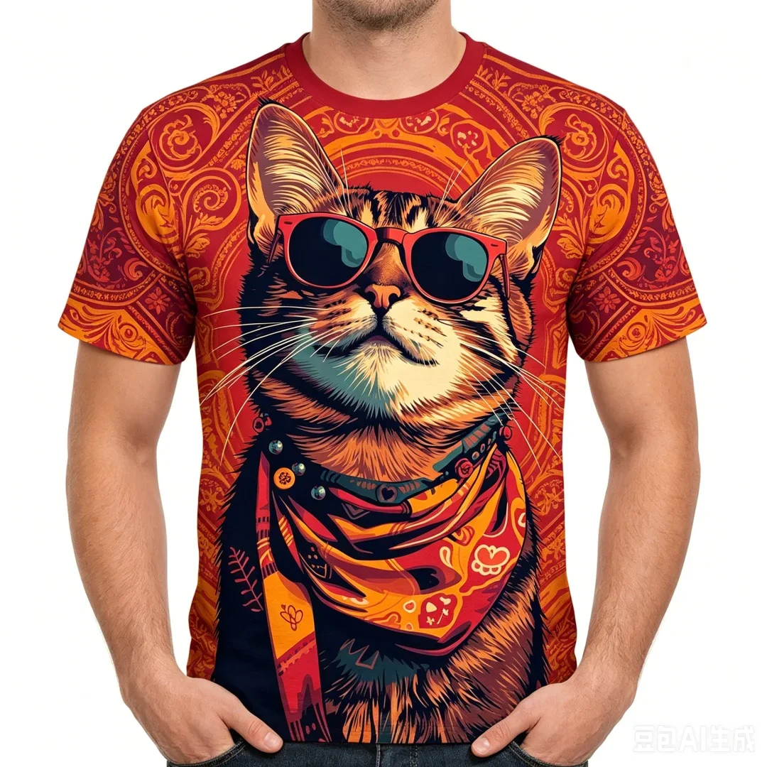 3D Vintage Katzen-Print T-Shirt für Herren und Damen, lustiges Hip-Hop-T-Shirt, Streetwear, Sommer, lässig, O-Ausschnitt, Kurzarm-Oberteil