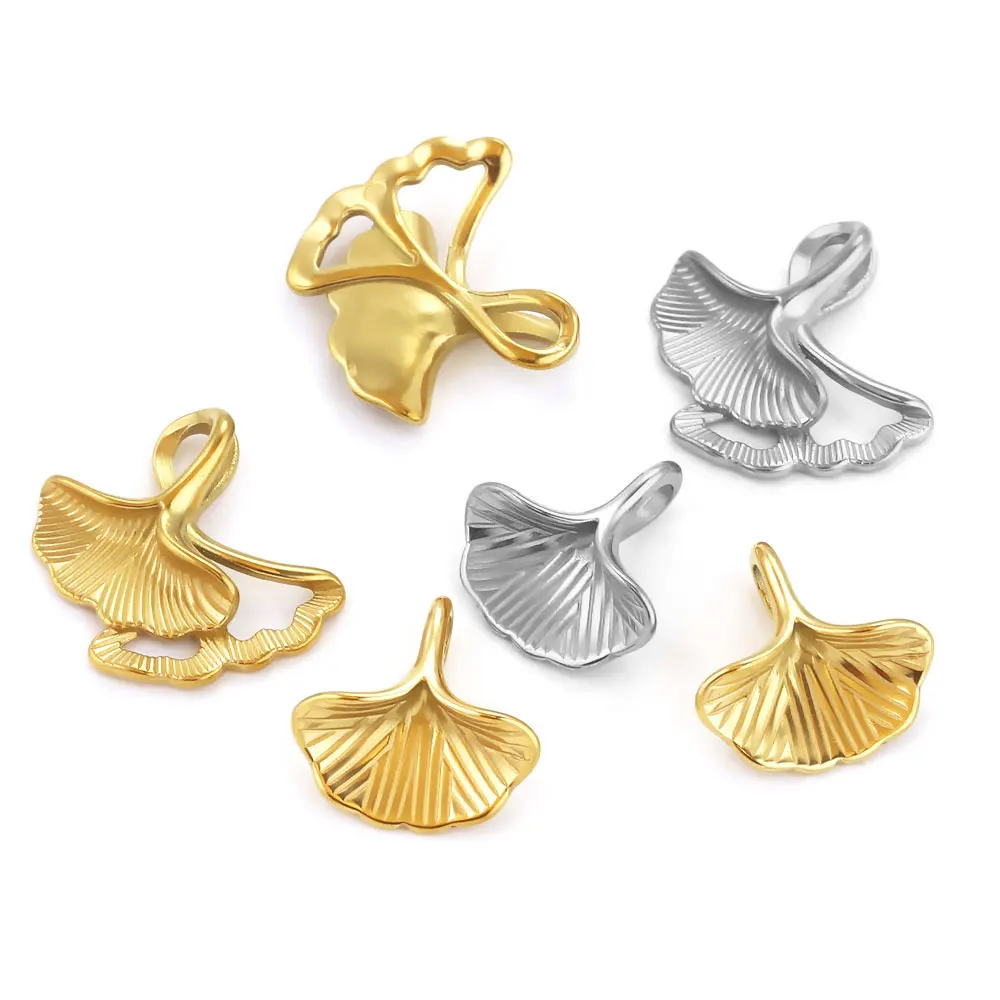 10pcs/lot PVD Gold Plated Stainless Steel Ginkgo Leaf Charms For Earring Necklace DIY Leaves Charms Jewelry Findings Supplies