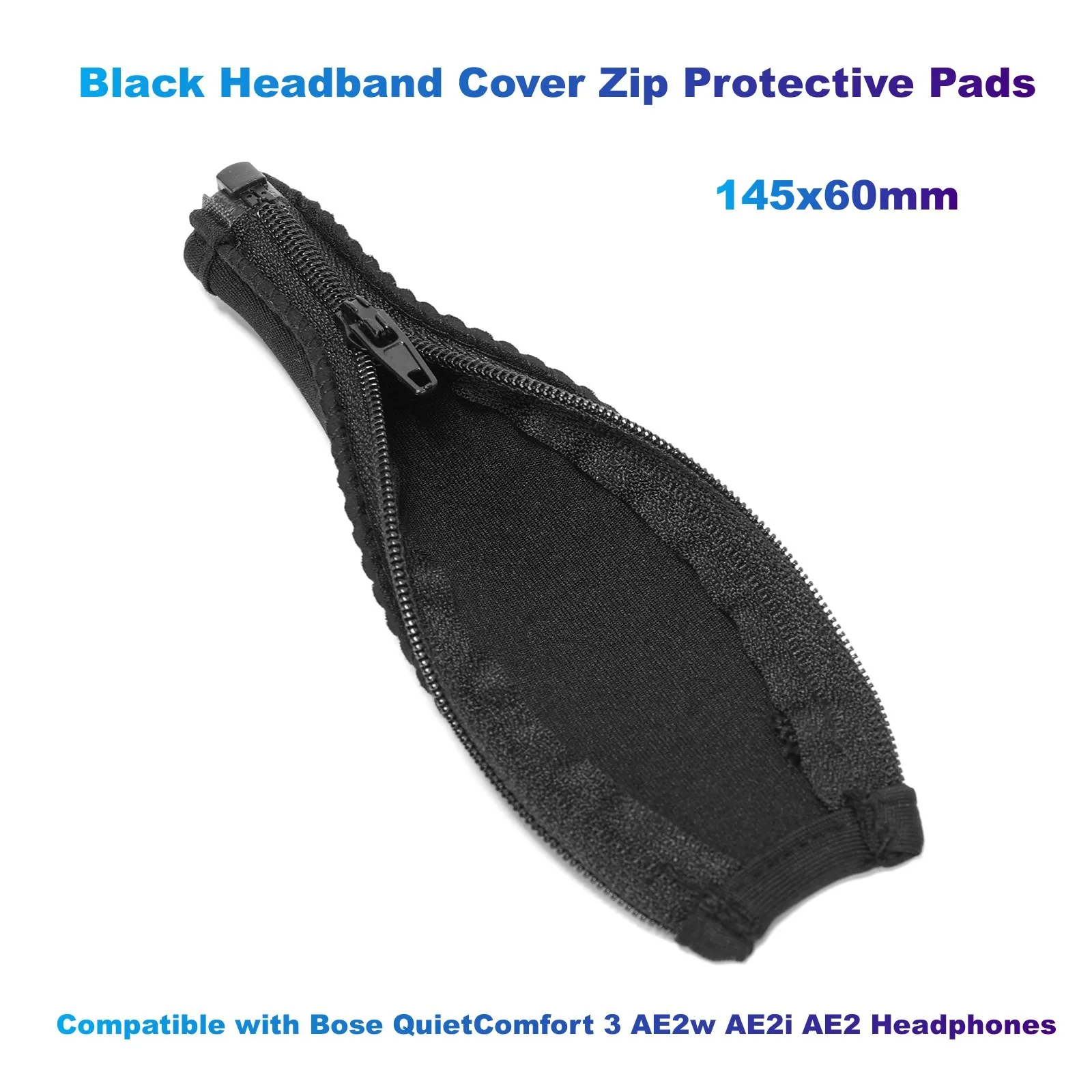

Black Headband Cover Zip Protective Pads 145x60mm Compatible with Bose QuietComfort 3 AE2w AE2i AE2 Headphones