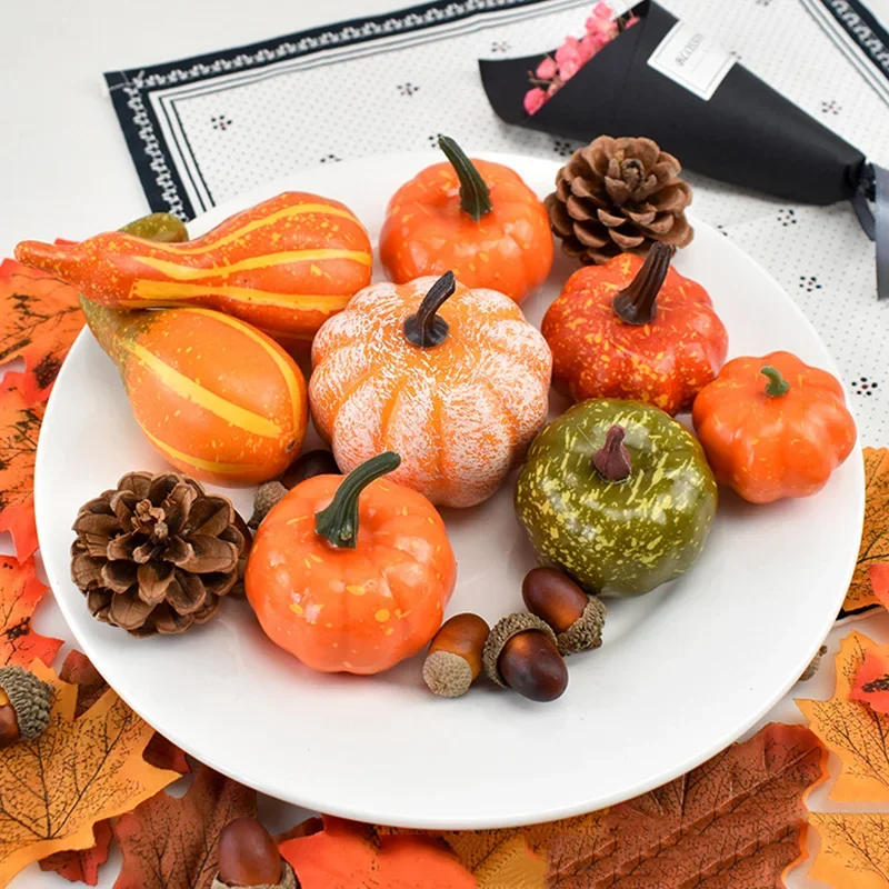 Artificial Mini Pumpkin Gourd Autumn Harvest Decorative Props Acorns Berries Maple Leaves Simulation Acorns Maple Pine Cone Prop