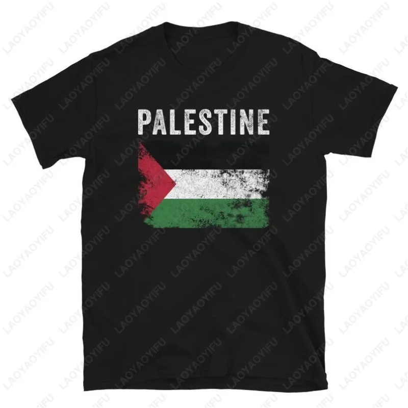 Vintage Palestinian Flag T-Shirt Unisex Crewneck Cotton Tees Retro Trend Cool Street T Shirts Men Woman Casual Wear Camisetas