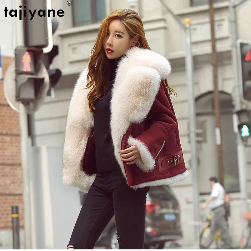 

Tajiyane Natural Merino Sheep Fur Jackets for Women 2023 Real Fur Coat Womens Clothing Luxury Fox Fur Collar Fur Coats Casaco