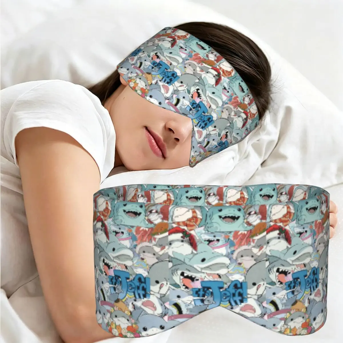 Cute Jeff The Land Shark Cartoon sleep eye mask Light Blocking Portable Eye Cover for Girls Boys Travel Party Eyeshade eyepatch