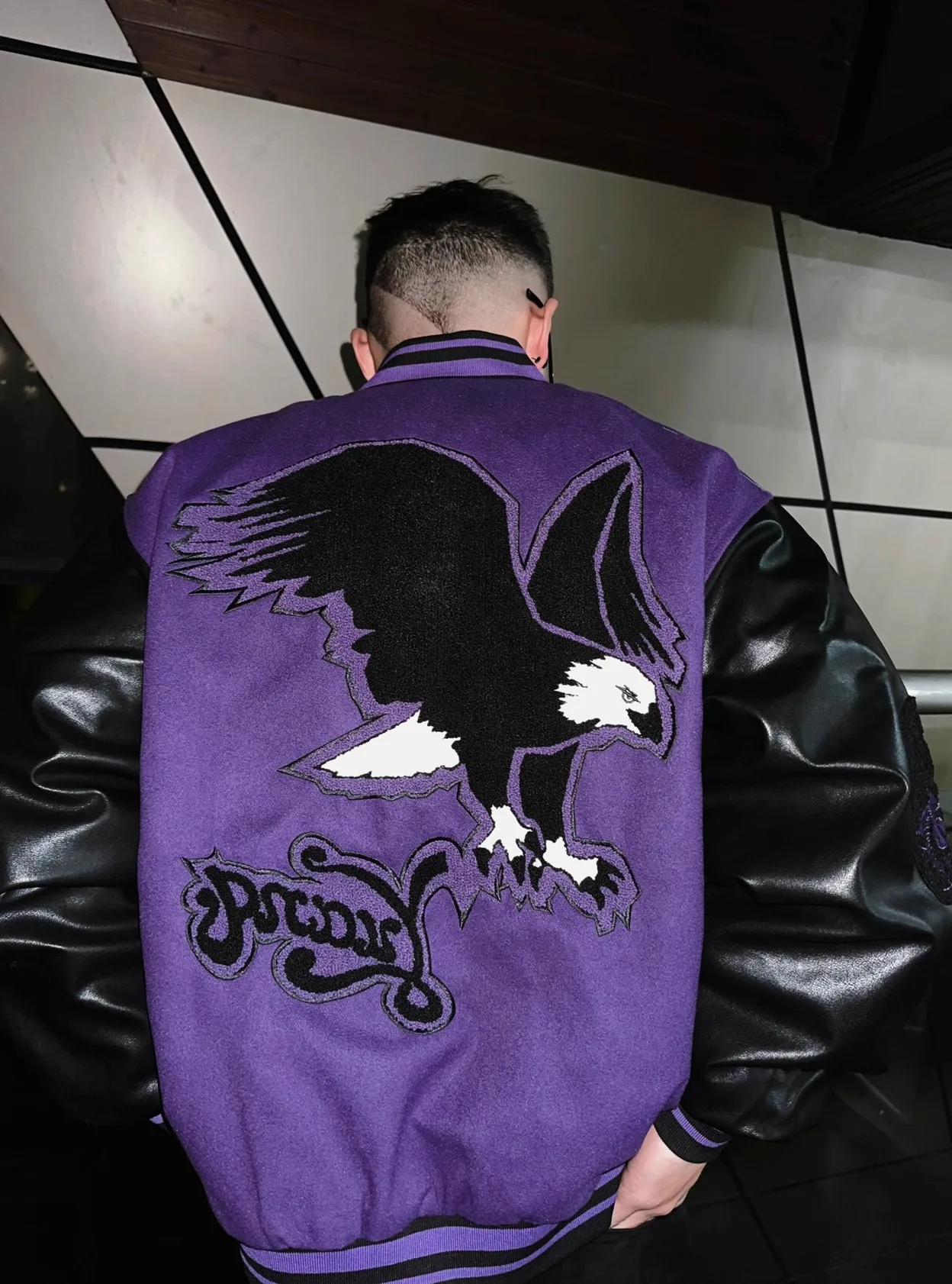 

Loose Fit American Sle Baseball Jaet Eagle Velvet Embroidery Casual Original Design Retro Outerwear Polyester Fiber Zippe...