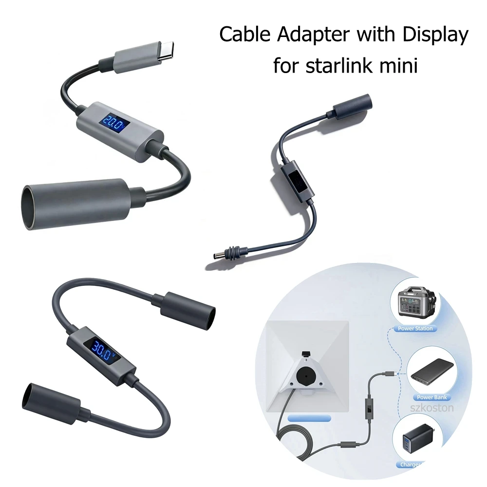 for Starlink Mini Extension Cable with Current & Voltage Digital Display Waterproof Starlink Standard Gen3 DC Male to DC Female