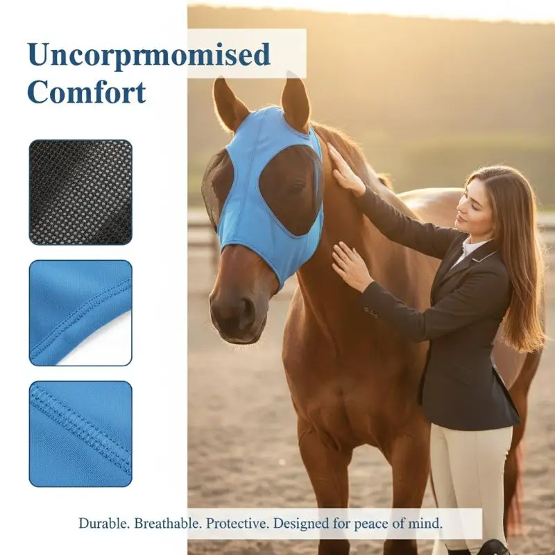 1pc Equine Stretch Horse Fly Mask Bug Eye Mesh Cover Anti Insect Comfortable Fit for Summer Pasture Riding