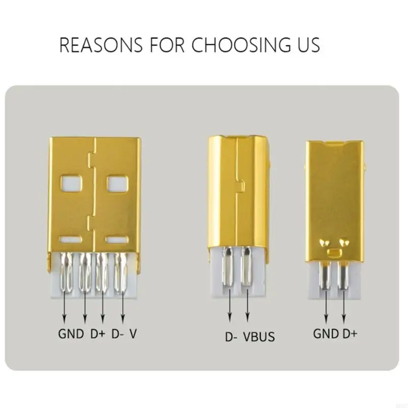 B03C Gold Plated Connector Diy USB Plug 2.0 A B Aluminum Alloy Decoders Socket