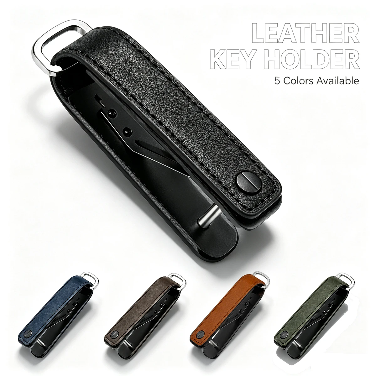 Portable Multi-function Leather Key Case with Aluminum Organizer Clip - Durable Pocket Keychain Holder for Standard Keys