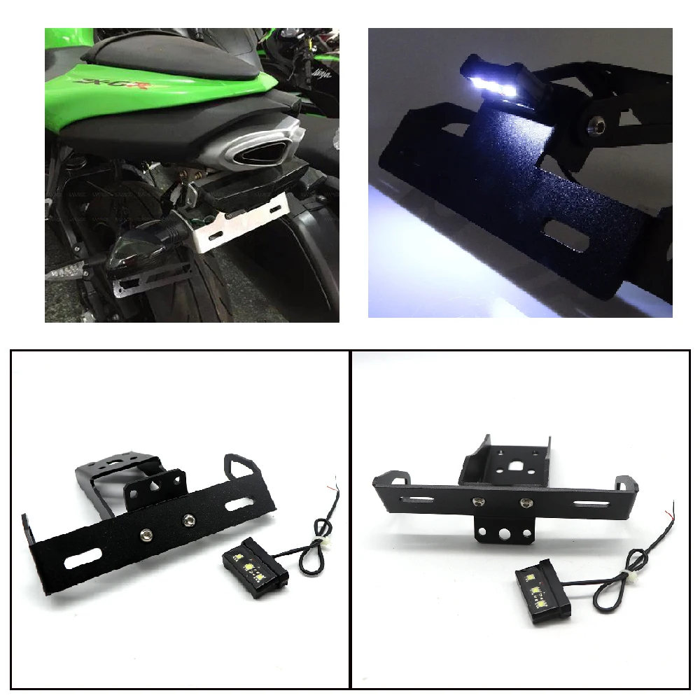 

Fits for Kawasaki ZX6R Ninja 636 ZX-6R ABS 2009-2018Motorcycle Rear License Plate Holder Tail Eliminator LED Replacement Bracket