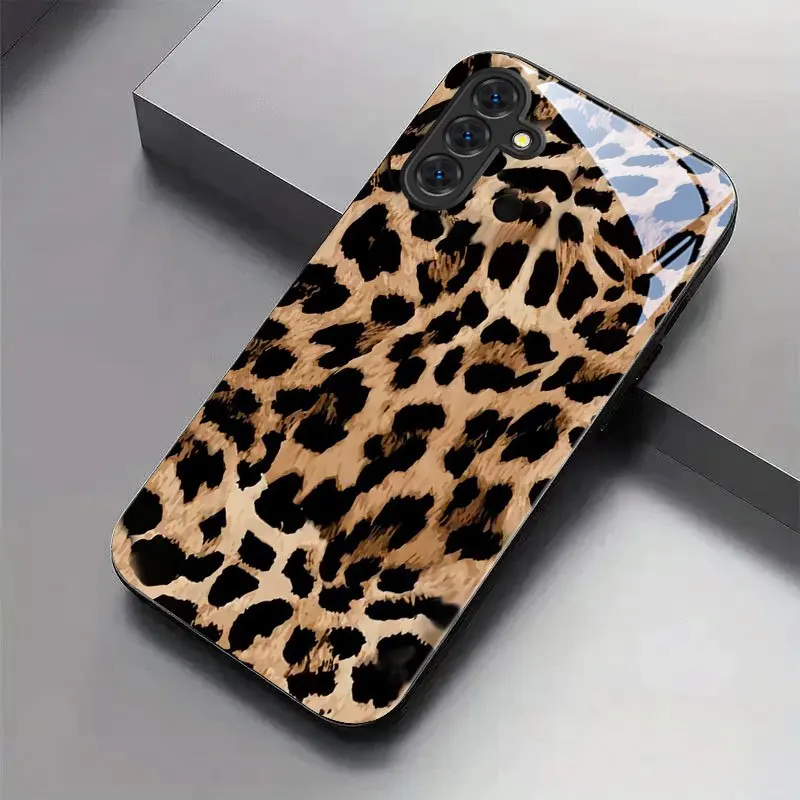 

New Cool Leopard Print Pattern Black Tempered Glass Phone Case for Samsung Galaxy S26/S25/S24/S23/S22/S21 and other models