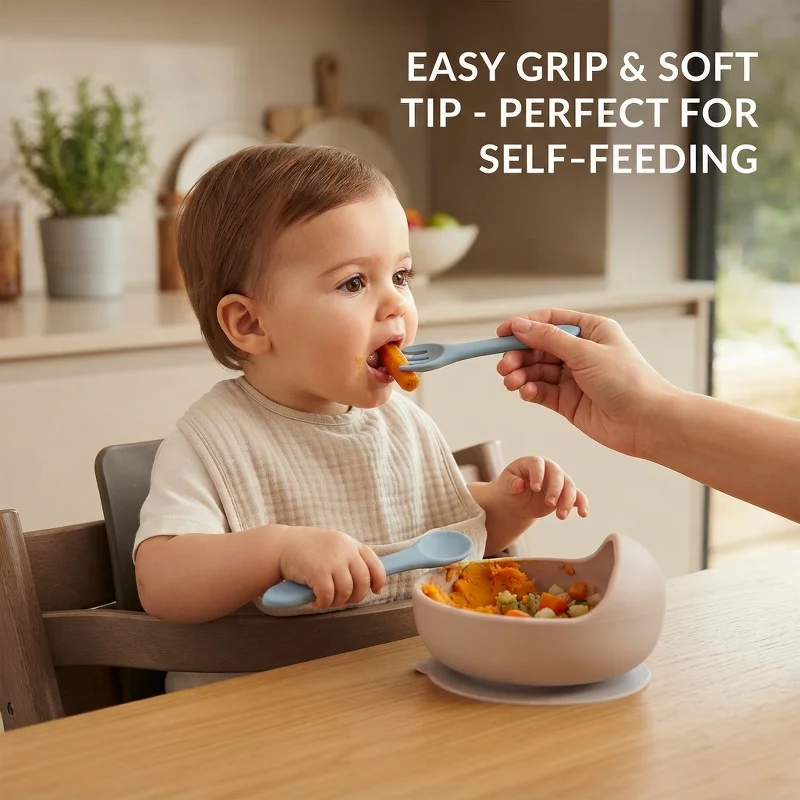 Juego de tenedor y cuchara de - Baby Food Utensils Set reseña y precio