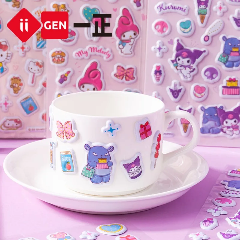 Iigen Yizheng Sanrio Tridimensionale Anime Kawaii Bubble Stickers Hello Kitty Ragazze Studente Ricompensa Adesivo Tazza Scrapbook Decor