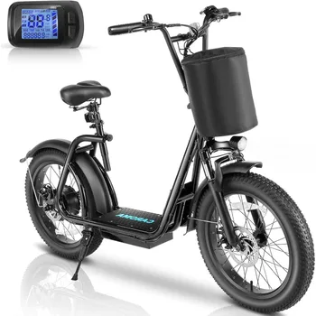 Image Electric Scooter Adult, 500Wh battery up to 30 miles and 20 mph, 20 inch fat tire electric scooter with basket, adjustable seat