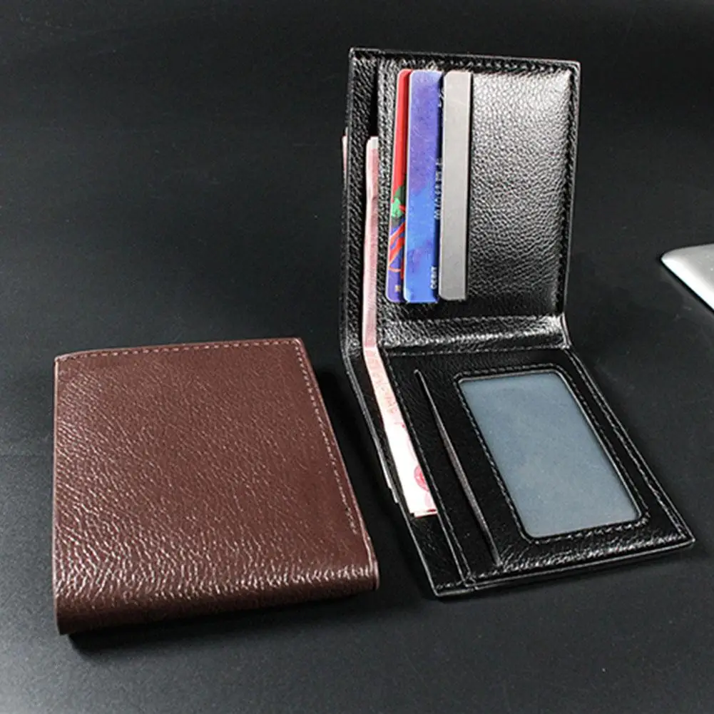 Men's Short Black Wallet Pu Leather Men's Wallet Double Credit Business Wallet Fold Wallet Clip Wallet Coin Card/id And Sli G4n2