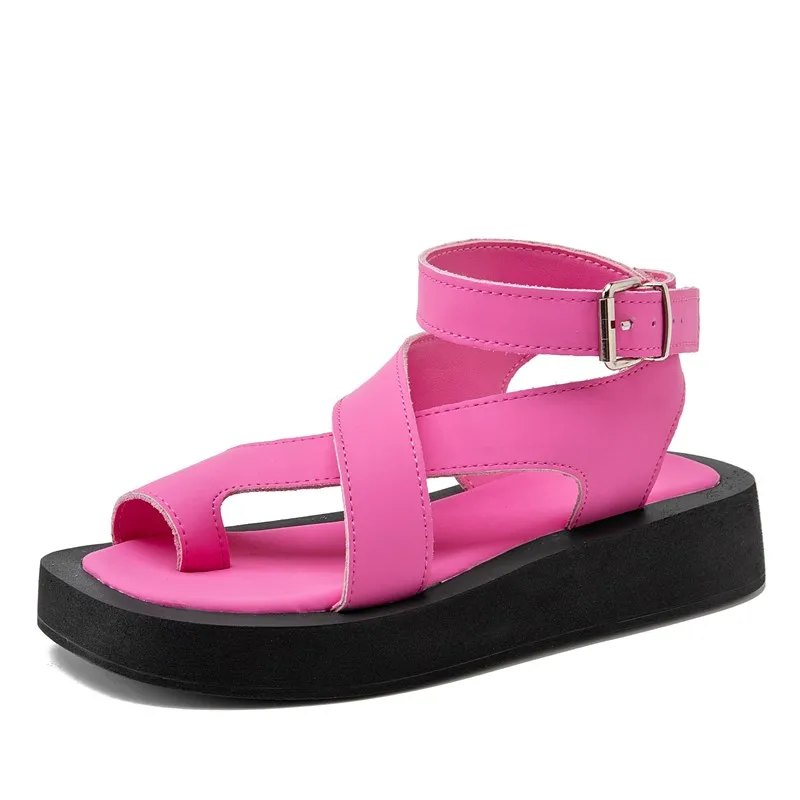 Sandalias AIYUQI de piel auténtica para mujer, novedad de verano 2024, sandalias con Clip dedos, zapatos romanos para mujer, sandalias Muffin WHS MTO