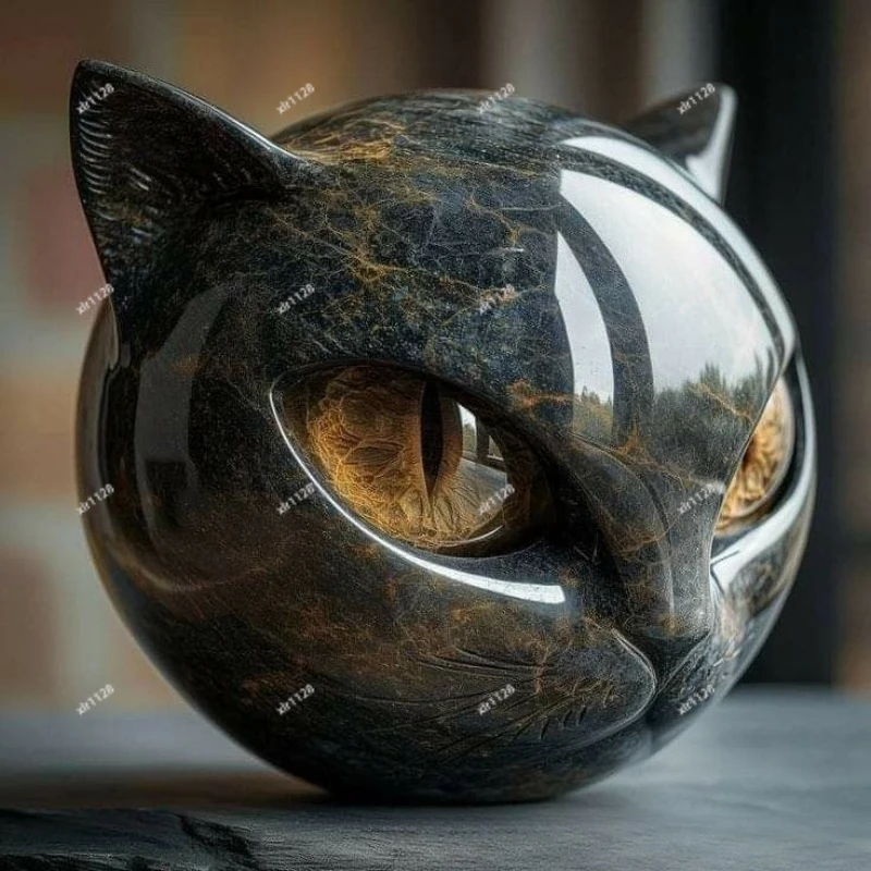 

Elegant Black Cat Stone Carving Figurine Modern Home Desktop Decoration Art Craft Ornament