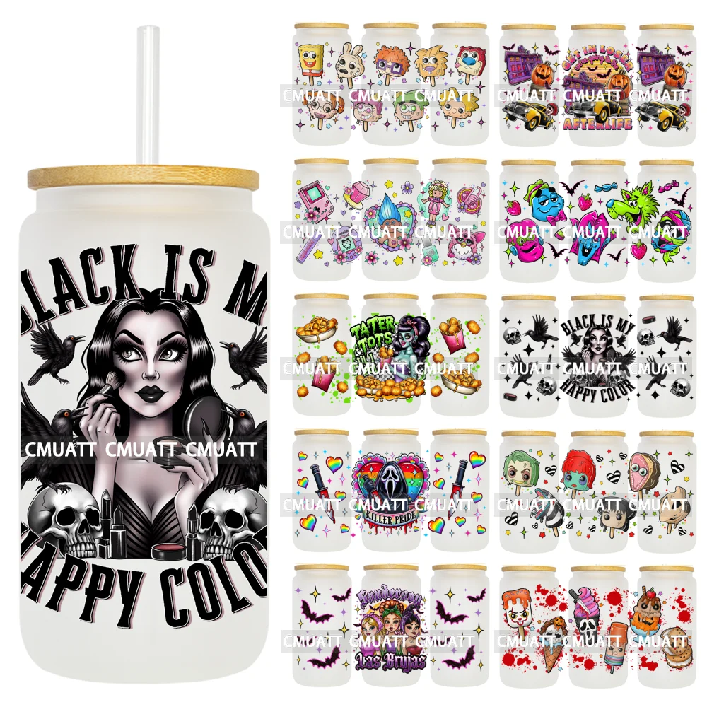 

Horror Cartoon Popsicle UV DTF Sticker Durable Washable Adhesive Wrap Transfer Printing For 16oz Libbey Glass Cups Halloween Day