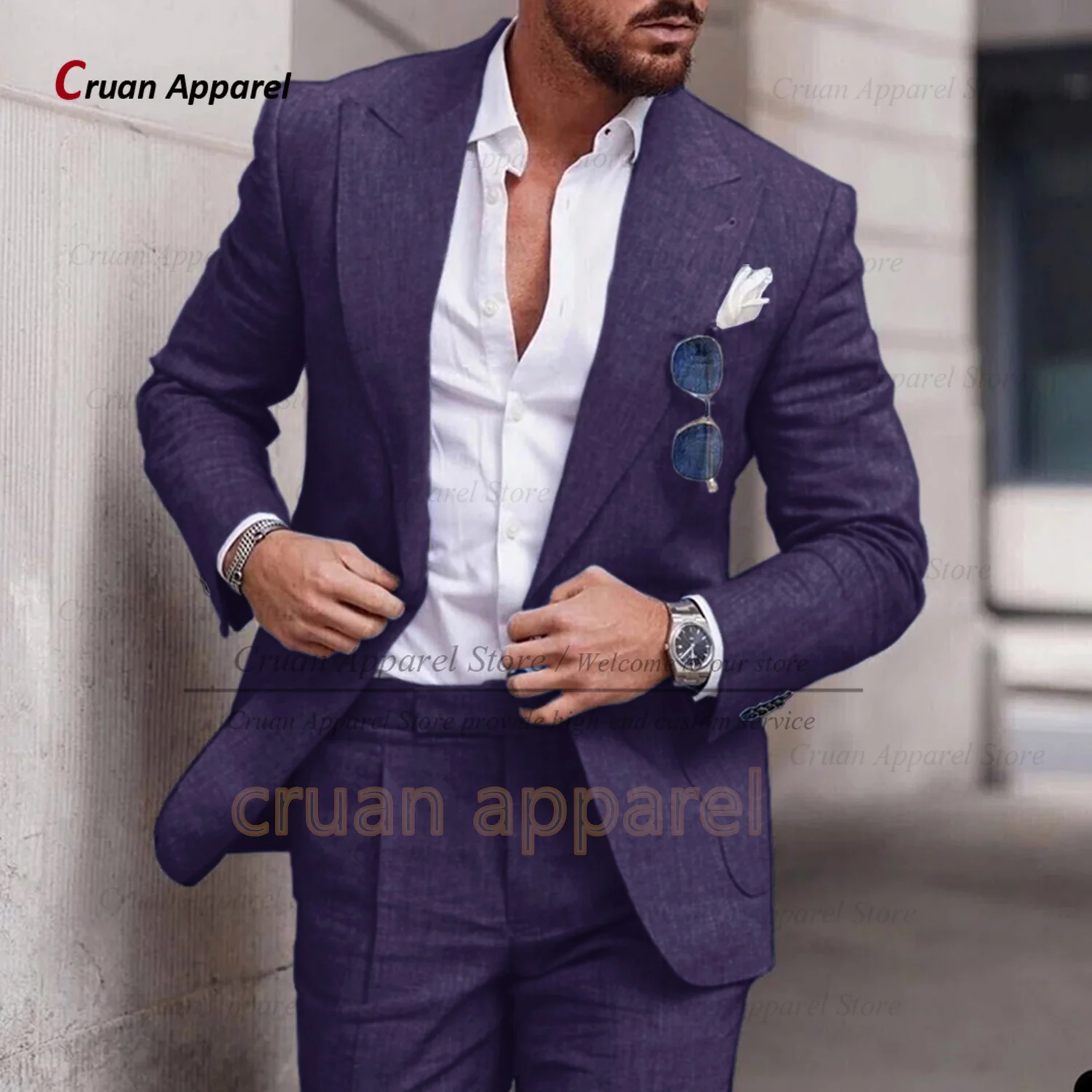 Ensemble de Blazer et Pantalon en Lin Bleu Ciel pour Homme, Tenue Formelle à Revers, Décontracté, à 
