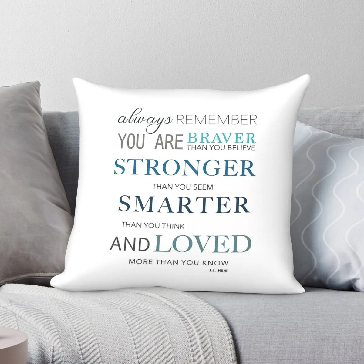 Funda de almohada cuadrada Braver Stronger Smarter, funda de almohada decorativa con cremallera y patrón de terciopelo de lino y poliéster, funda de cojín para el hogar, 45x45