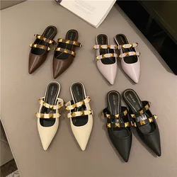 Comfort Shoes for Women Closed Toe Sandals 2024 Summer Suit Female Beige Clear Heels Fashion New Black Girls Pointed Low Spring