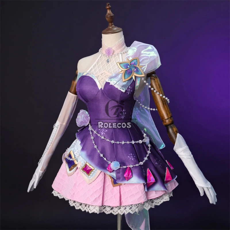 ROLECOS Game LOL Prestige Crystal Rose Lux Cosplay Costume New Skin Game LOL Lux Cosplay Outfit Halloween Women Dress Fullset