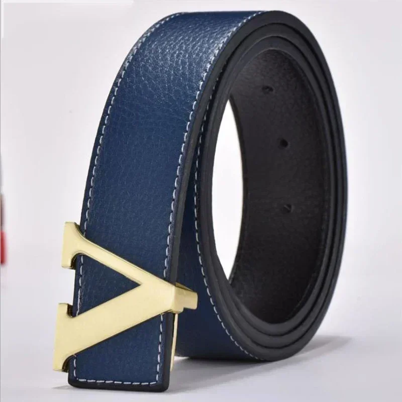 High Quality Smooth Buckle Korean Fashion V Genuine Leather Pants Jeans Belt for Men Women Luxury Brand Designer Cowboy