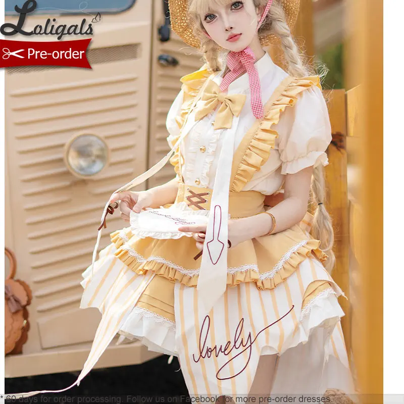 Pre-order ~ Cute Short Lolita Dress Sweet Asymmetrical Hem Mini Suspender Skirt ~ Lovely Pudding by Ocelot