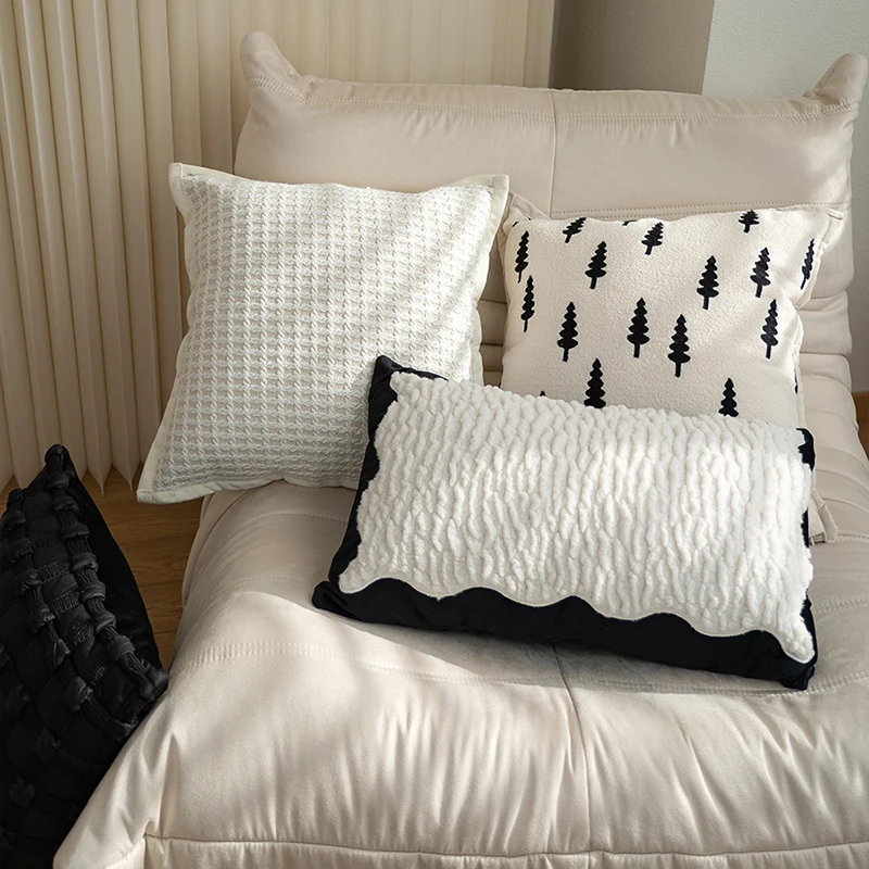 Modern Black and White Cushion Cover Light Luxury Jacquard Embroidered Pillow Covers Decorative Nordic Living Room Pillowcases