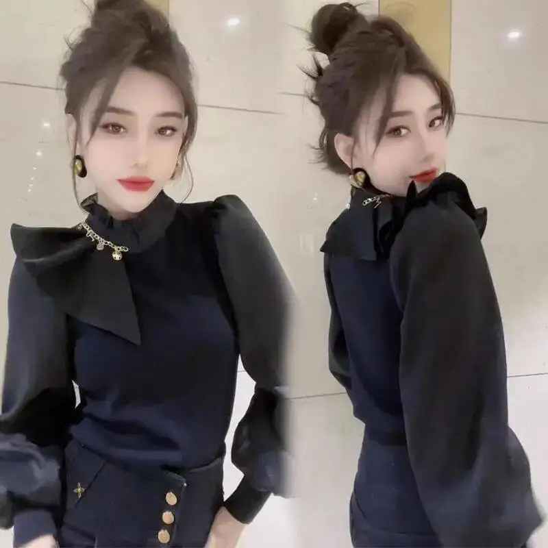 Long Sleeve Blouse Women Fashion Elegant Black Shirt Korean Style Slim Office Tops 2023 New