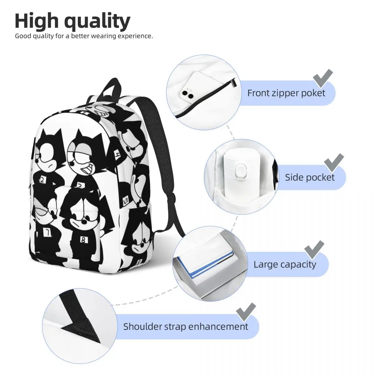 High School All Style Sturdy Shoulder Fashion F-Felix The Cat Cartoon Kindergarten Bag Female Children\'s Bags Back To School