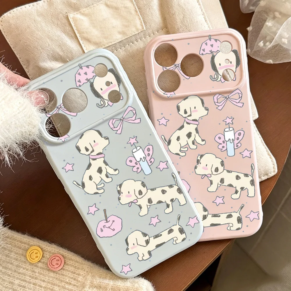 Phone Case for Apple iPhone 17 16 15 14 13 12 Pro Max 17 16 15 14 13 Pro Cases anti-fingerprint Pink Base Dalmatian Large Window