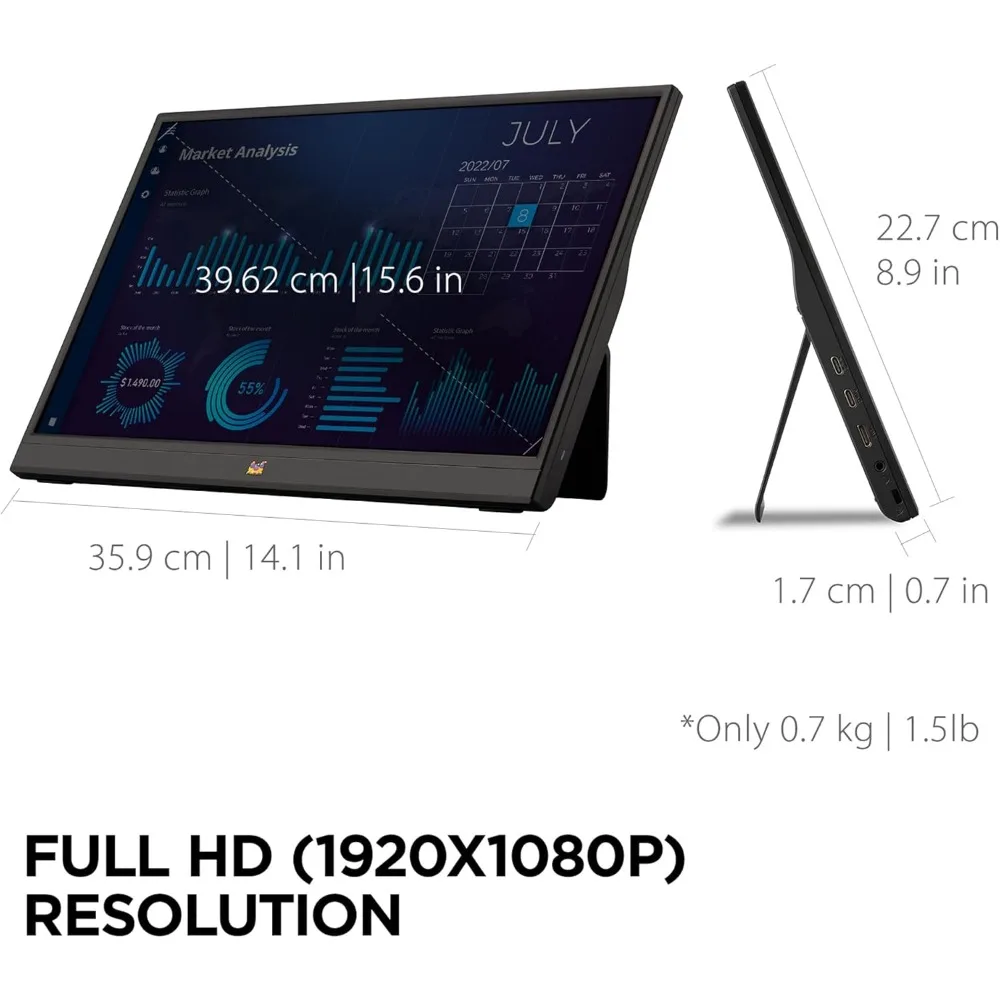 شاشة VA1655 15.6 بوصة 1080p FHD IPS المحمولة مع حامل مدمج، 60 وات USB C، Mini HDMI، حافظة واقية و - تخفيضات كبيرة #4